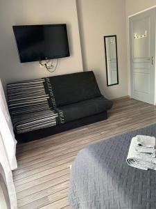 索恩河畔克雷什Chambres d'Hôtes chez Estelle的一间卧室配有一张床和一台平面电视