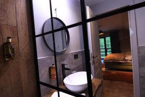 RausorWild Hunts Lodge Retezat的一间带卫生间和镜子的浴室