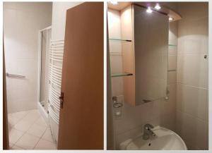 多纳瓦利Apartmán Tatran Donovaly的浴室配有盥洗盆和带镜子的淋浴