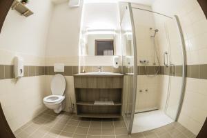 Algyő勒温杜拉酒店的浴室配有卫生间、淋浴和盥洗盆。