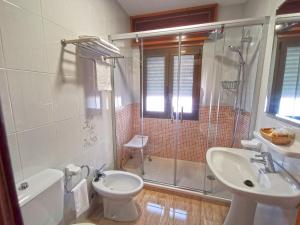 波伊奥丽娜勒斯酒店的带淋浴、卫生间和盥洗盆的浴室