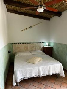 奥里斯塔诺Graziosa stanza campidanese Su terzu的一间卧室设有一张带天花板的床