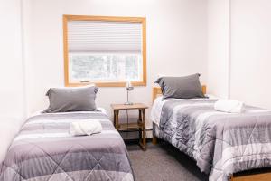 Delta JunctionDelta Lodge的一间卧室设有两张床和窗户。