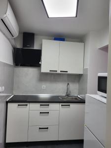 里耶卡史蒂芬妮公寓的厨房配有白色橱柜和水槽
