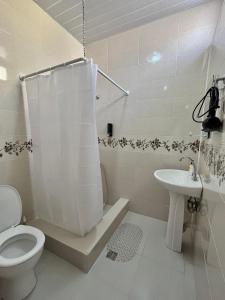 西格纳吉典雅公寓的白色的浴室设有卫生间和水槽。
