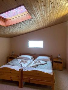 赫维兹Holiday home in Heviz - Balaton 44882的一间卧室配有一张床和天窗