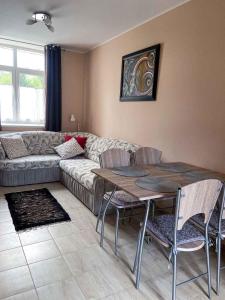 赫维兹Holiday home in Heviz - Balaton 44882的客厅配有沙发和桌椅