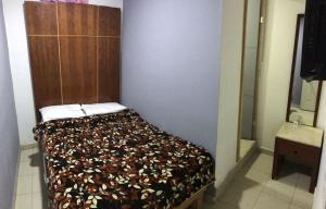 墨西哥城HOTEL PUERTO MEXICO 2的小卧室配有一张带棕色床头板的床
