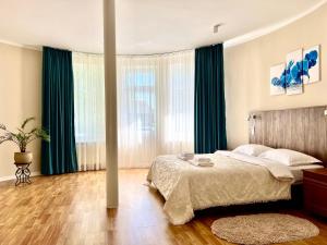 乌日霍罗德АВІА的一间卧室设有一张床和一个大窗户