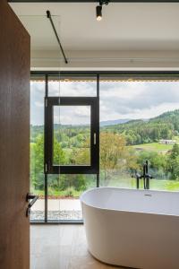 steiRerBLiCke - Weingartenresidenz Guntschenberg的设有带大浴缸的浴室和大窗户