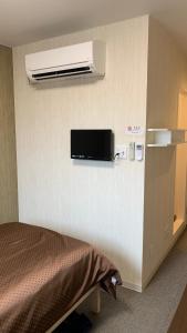 Hannan阪南国际HOTEL的一间设有床铺和墙上电视的房间