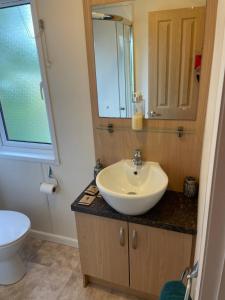 奥特利Immaculate 3-Bed Lodge in Otley的一间带水槽和卫生间的浴室
