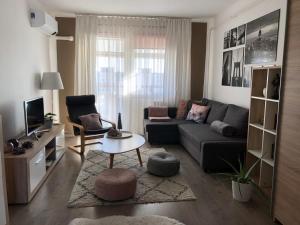 布达佩斯Design-S Apartment 4you的客厅配有沙发和桌子