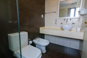 巴拉那Hotel Coé Verá的一间带卫生间、水槽和镜子的浴室