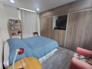 TorotoroComo en Casa Torotoro的一间卧室配有一张床、一张桌子和一张沙发