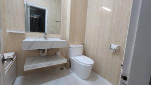清化Eureka Resort, Hai Tien Beach的一间带卫生间、水槽和镜子的浴室