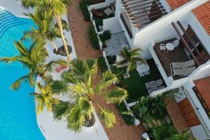 美洲海滩Parque Santiago III Official的棕榈树和游泳池的度假村的空中景致