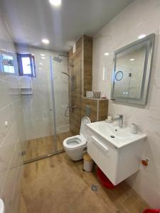 索佐波尔Apartment Veronika的浴室配有卫生间、盥洗盆和淋浴。