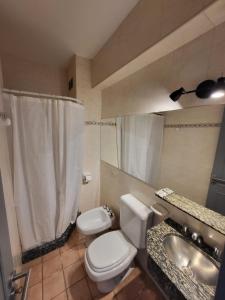 圣胡安Apart America的浴室配有卫生间、盥洗盆和淋浴。