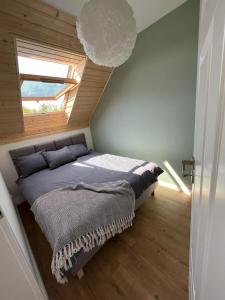 尼彻兹Liwia Park Green House的一间带床的卧室,位于带窗户的房间内