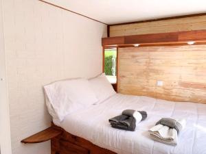 阿尔热祖尔Windy's Guest House - Mobile House的一间卧室配有一张床,上面有两条毛巾