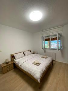 莫斯塔尔Mostar View House的一间卧室设有一张大床和一个窗户。