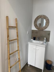 马赛Studio au calme.的浴室设有水槽和镜子旁的梯子