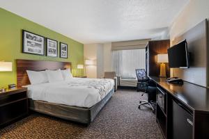 内珀维尔内珀维尔司丽普酒店的配有一张床和一张书桌的酒店客房