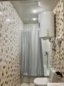 古达乌塔Olympia的带淋浴和卫生间的浴室