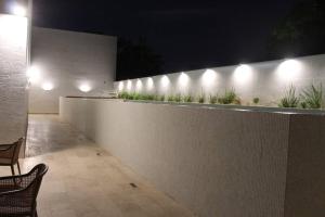 梅里达Departamento de lujo con magnífica vista a la ciudad的墙上一排植物灯