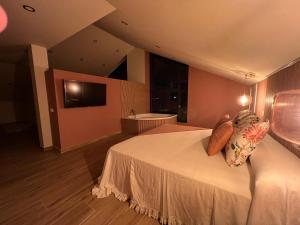 巴雷罗斯Casal de pelaio的酒店客房配有一张床和浴缸。