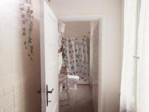 丽都迪奥斯蒂亚Lungomare Toscanelli 206 room fronte mare的一间带卫生间和淋浴的浴室