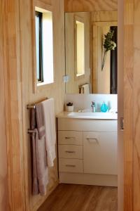 马斯特顿Luxury Container Cabin的一间带水槽和镜子的浴室