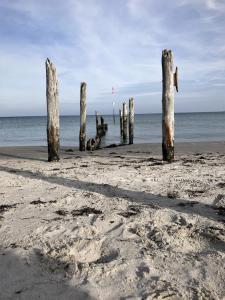 MariendorfTiny House的海滩上的一组木柱