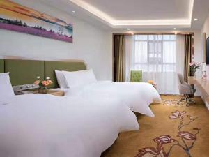 高安维也纳3好酒店宜春高安大道店的卧室设有2张大型白色床和窗户