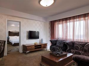 满洲里维也纳智好酒店内蒙古满洲里中苏金街店的带沙发和电视的客厅