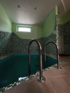 里加Zeltini的浴室设有2个金属杆的游泳池