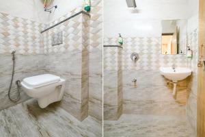 印多尔FabHotel Ten Eleven的浴室的两张照片,配有卫生间和水槽
