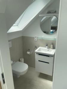 博尔库姆Haus Antina的一间带卫生间、水槽和镜子的浴室