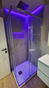 博洛尼亚CASA FORTUNATO的浴室内带紫色灯的淋浴