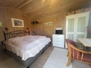 桑讷菲尤尔Perla - cabin by the sea close to sandy beaches的一间卧室配有一张床、一张桌子和一张书桌