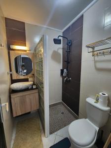 萨伊迪耶FamilyConfort Saidia的一间带卫生间、水槽和镜子的浴室