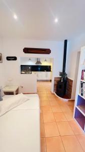 埃斯卡洛Casa Nena Es Calo的客厅设有一张床和一个壁炉