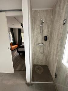 塞尔福斯Brú Country Estate的带淋浴和步入式淋浴间的浴室