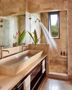 Santa ElenaHacienda AltaGracia, Auberge Resorts Collection的一间带水槽和淋浴的浴室