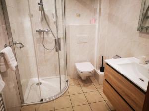 利克维圣尼古拉斯酒店的带淋浴、卫生间和盥洗盆的浴室