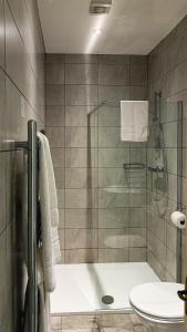 都柏林墨翰普顿联排别墅酒店的带淋浴、浴缸和卫生间的浴室