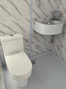 LoveLand Farm Kupolai的浴室配有白色卫生间和盥洗盆。