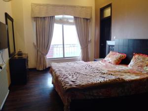 Khaira GaliNoor Villa的一间卧室设有一张床和一个大窗户