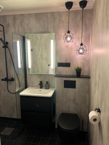 MindresundeTunold Gård - Kårhus的一间带水槽、镜子和卫生间的浴室